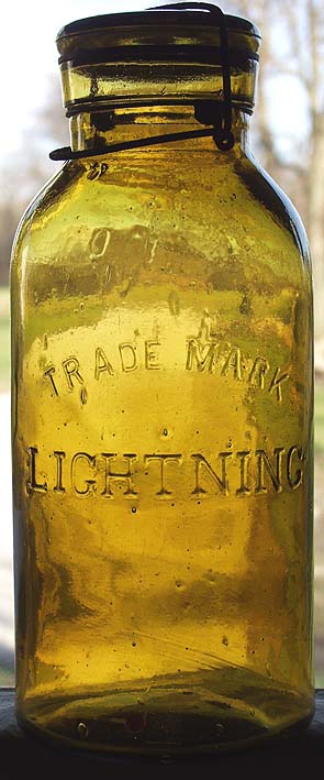 YELLOW AMBER Half Gallon LIGHTNING Base: HWP Fruit Jar
