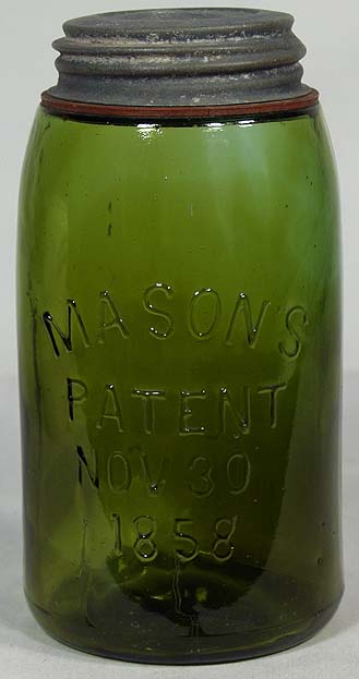 Fantastic DARK OLIVE GREEN Masons 1858 Fruit Jar QUART