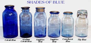 Various Color Shades of True Blue Fruit Jars